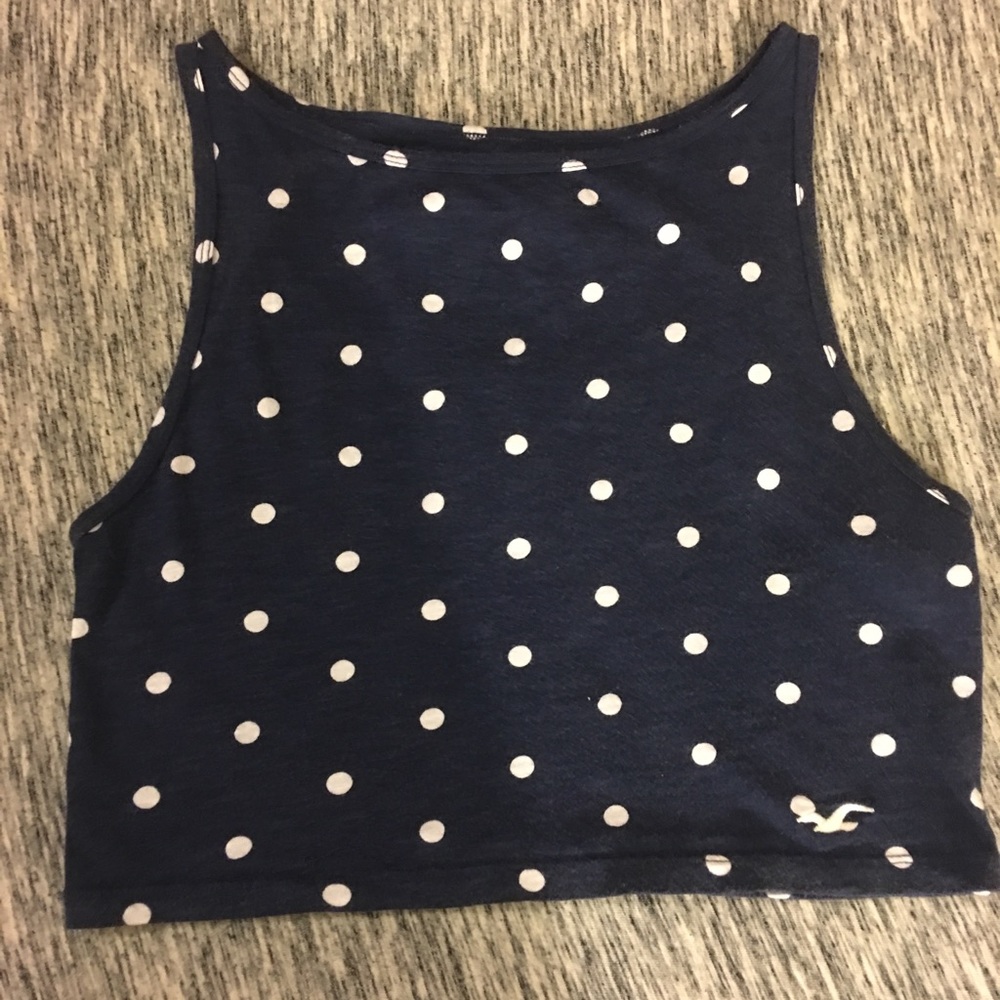 Hollister Navy Blue &White Polka Dot Crop Tank Top